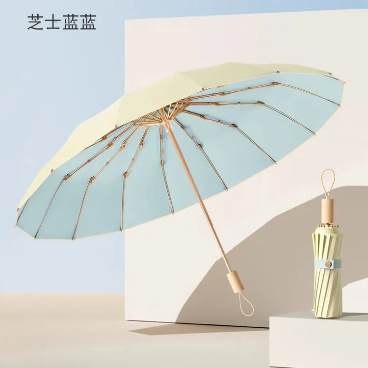 UV UPF50+ Protection Folding Sun Umbrella Women, Windproof 16 Bone, Color Glue Sun Protection Parasol Rain and Shine Umbrellas