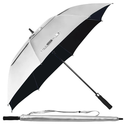 Fulynmen 54 Inch UPF 50+ Sun Umbrella UV Protection UV Umbrellas For Sun Protection Large Golf Umbrella Windproof UV Protection Umbrella Double Canopy Vented Auto Open Silver/Black