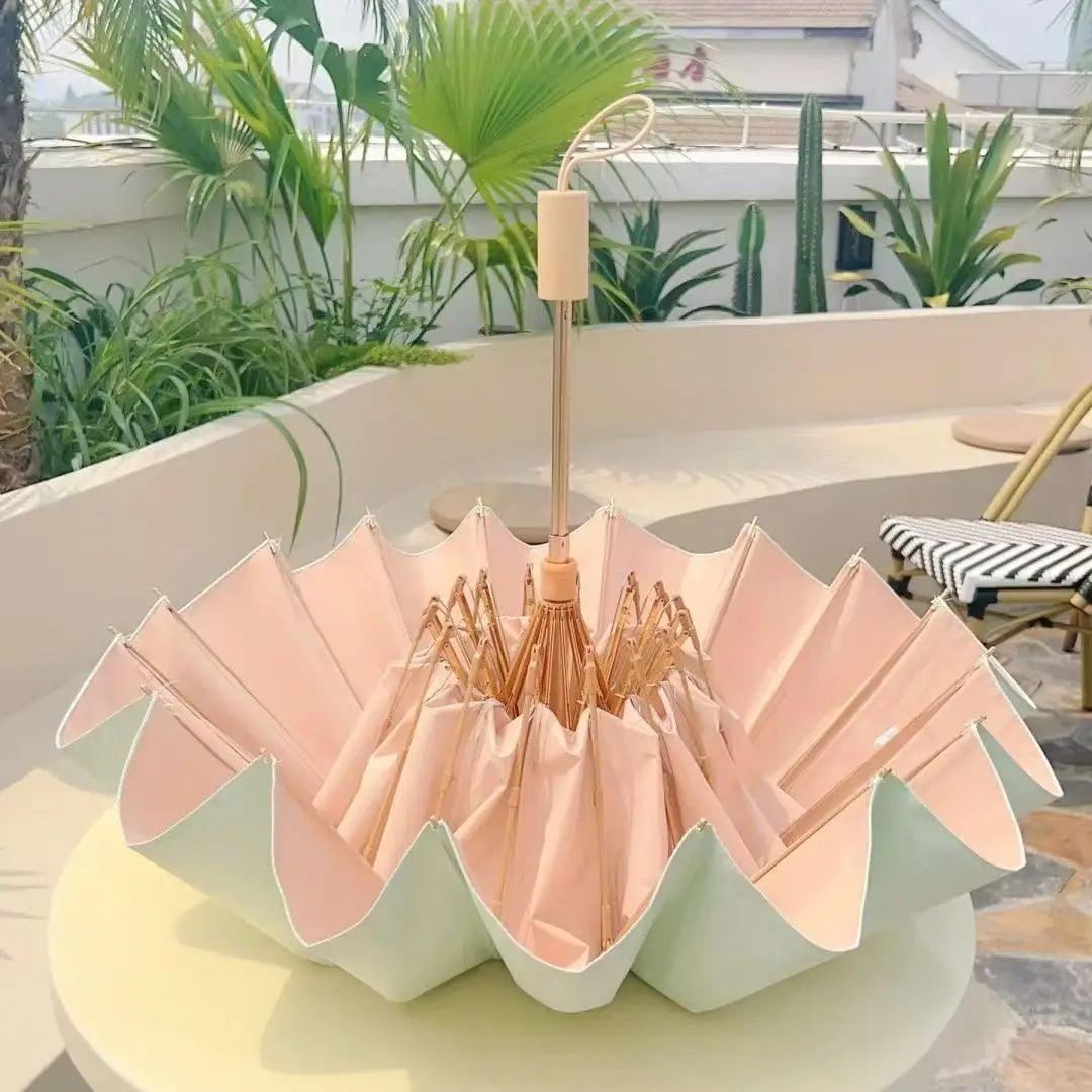 UV UPF50+ Protection Folding Sun Umbrella Women, Windproof 16 Bone, Color Glue Sun Protection Parasol Rain and Shine Umbrellas