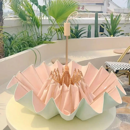 UV UPF50+ Protection Folding Sun Umbrella Women, Windproof 16 Bone, Color Glue Sun Protection Parasol Rain and Shine Umbrellas