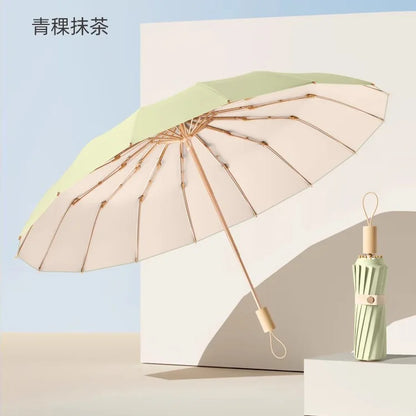 UV UPF50+ Protection Folding Sun Umbrella Women, Windproof 16 Bone, Color Glue Sun Protection Parasol Rain and Shine Umbrellas