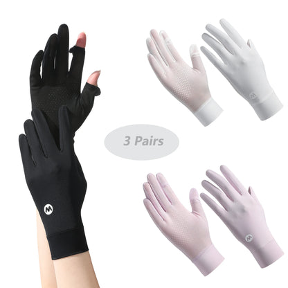 ZHUOHUA 1/3 Pairs Women UV Sun Protection Gloves Full Finger Touchscreen Non Slip Gloves Breathable Summer Outdoor Gloves