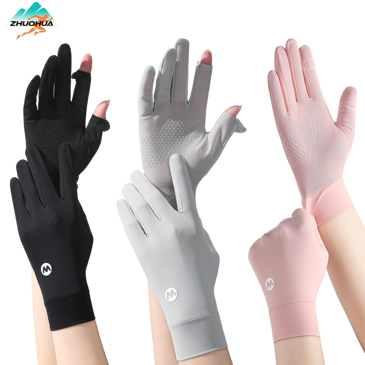 ZHUOHUA 1/3 Pairs Women UV Sun Protection Gloves Full Finger Touchscreen Non Slip Gloves Breathable Summer Outdoor Gloves