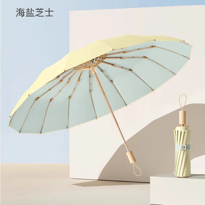 UV UPF50+ Protection Folding Sun Umbrella Women, Windproof 16 Bone, Color Glue Sun Protection Parasol Rain and Shine Umbrellas