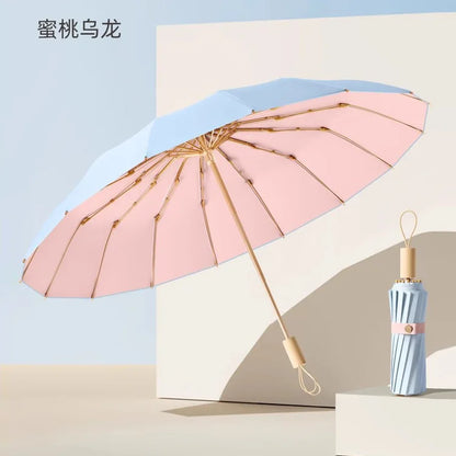 UV UPF50+ Protection Folding Sun Umbrella Women, Windproof 16 Bone, Color Glue Sun Protection Parasol Rain and Shine Umbrellas