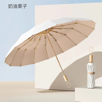 UV UPF50+ Protection Folding Sun Umbrella Women, Windproof 16 Bone, Color Glue Sun Protection Parasol Rain and Shine Umbrellas