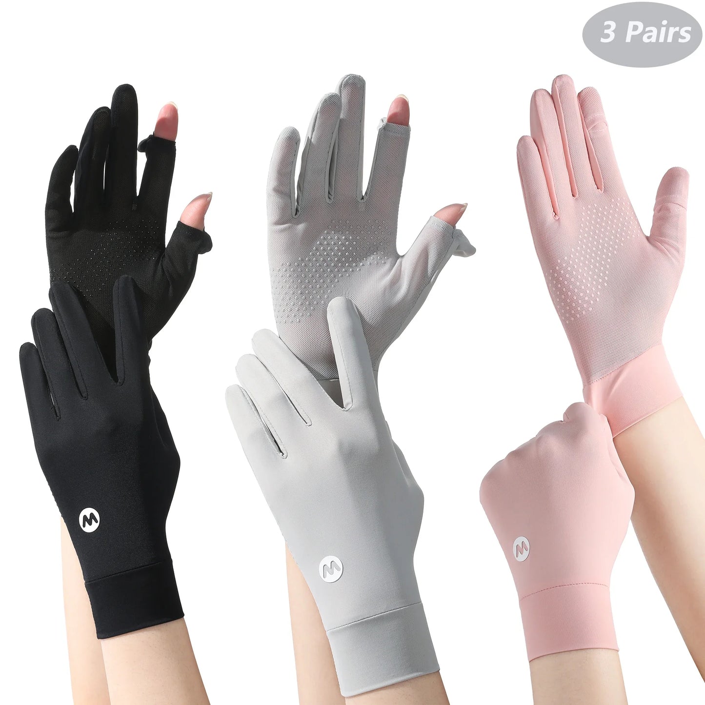 ZHUOHUA 1/3 Pairs Women UV Sun Protection Gloves Full Finger Touchscreen Non Slip Gloves Breathable Summer Outdoor Gloves