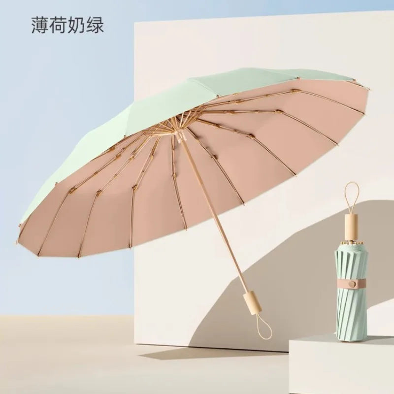 UV UPF50+ Protection Folding Sun Umbrella Women, Windproof 16 Bone, Color Glue Sun Protection Parasol Rain and Shine Umbrellas