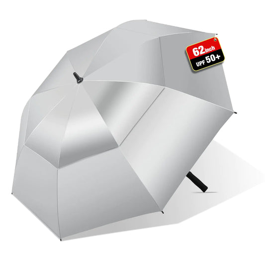 HEXSOLID 62 Inch Golf Umbrella UPF 50+ UV Umbrella for Sun Protection Large Umbrella For Rain Sun Umbrella UV Protection Windproof Waterproof Vented Umbrella Auto Open (62 inch)